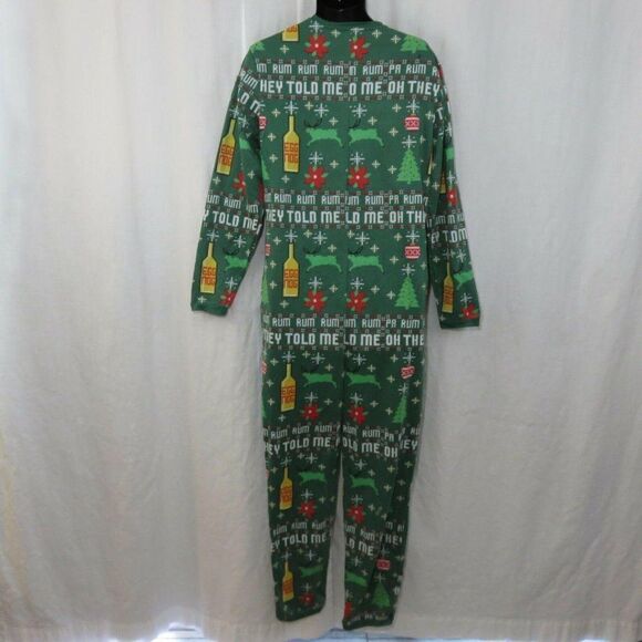 Christmas Union Suit Green Egg Nog Rum One Piece Pajamas Size Small - Picture 4 of 8